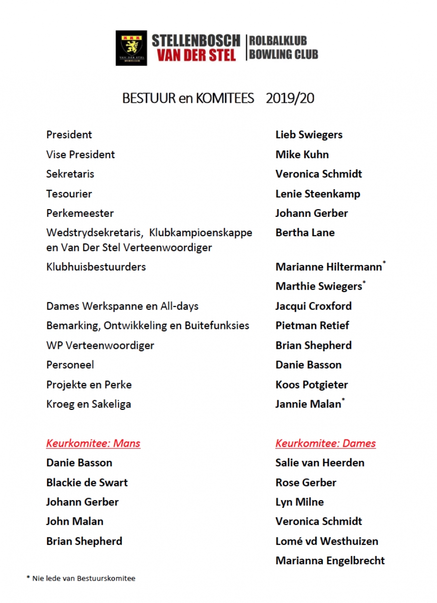 Bestuurskomitees / Management Committees - 2019-20
